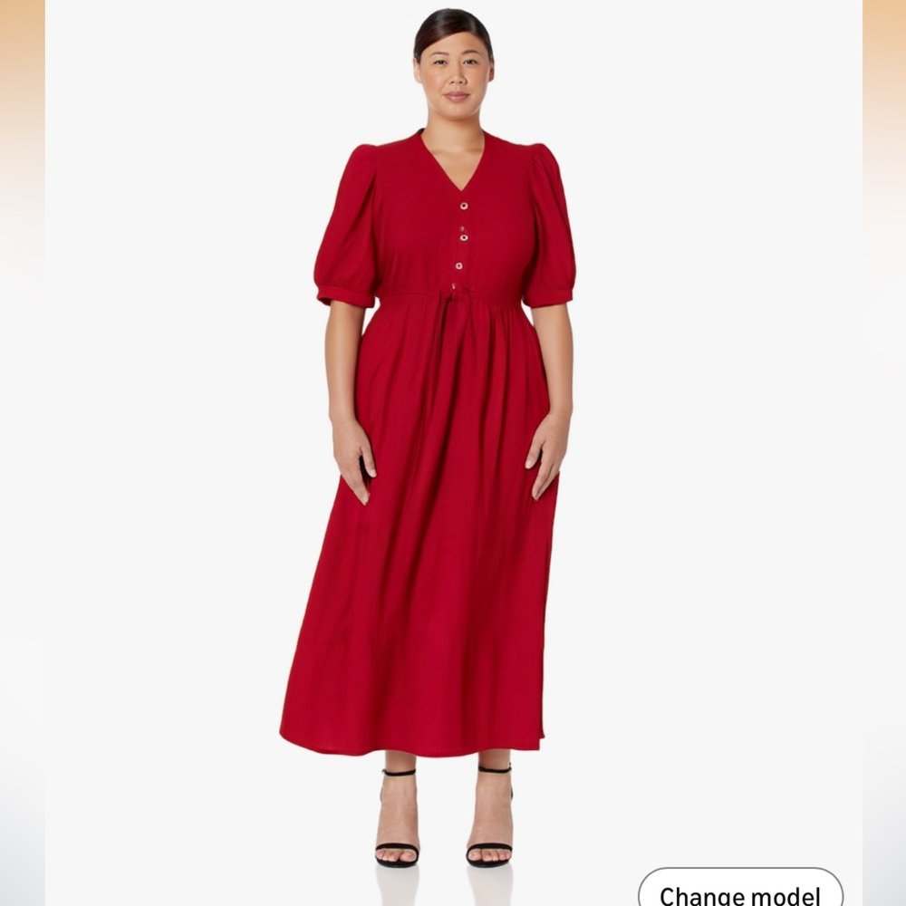 NEW Amazon Red Midi Dress with Button Detail